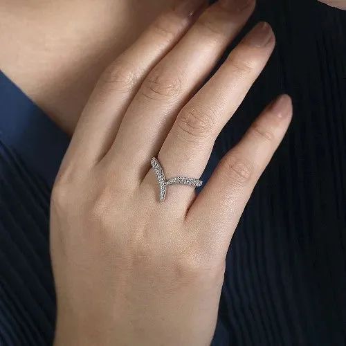 GABRIEL CO Rings 14K White Gold V Shaped Bypass Diamond Ring