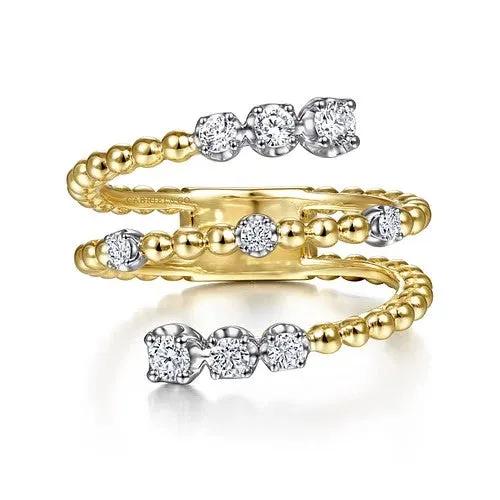 GABRIEL CO Rings 14K WhiteYellow Gold Bujukan and Diamond Open Bypass Wrap Ring GABRIEL CO Rings 14K WhiteYellow Gold Bujukan and Diamond Open Bypass Wrap Ring