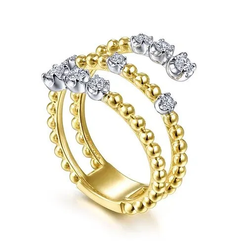 GABRIEL CO Rings 14K WhiteYellow Gold Bujukan and Diamond Open Bypass Wrap Ring GABRIEL CO Rings 14K WhiteYellow Gold Bujukan and Diamond Open Bypass Wrap Ring