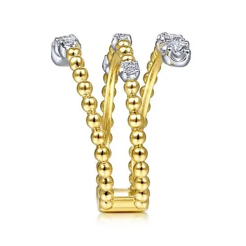 GABRIEL CO Rings 14K WhiteYellow Gold Bujukan and Diamond Open Bypass Wrap Ring GABRIEL CO Rings 14K WhiteYellow Gold Bujukan and Diamond Open Bypass Wrap Ring