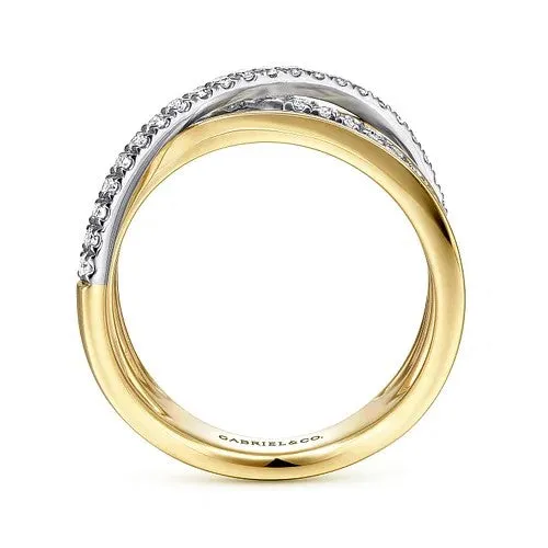 GABRIEL CO Rings 14K WhiteYellow Gold Polished Band and Diamond Row Criss Cross Ring GABRIEL CO Rings 14K WhiteYellow Gold Polished Band and Diamond Row Criss Cross Ring