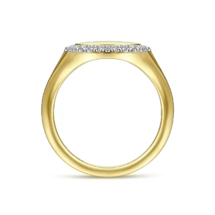 GABRIEL CO Rings 14K Yellow Gold Pinky Signet Ring with Diamond Halo