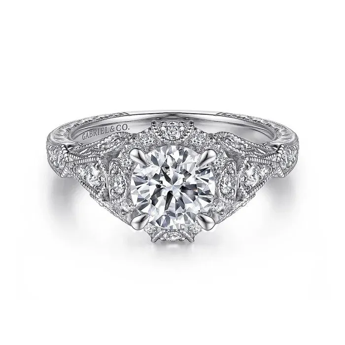 GABRIEL CO Rings Annadale Unique 14K White Gold Vintage Inspired Diamond Halo Engagement Ring Setting Only GABRIEL CO Rings Annadale Unique 14K White Gold Vintage Inspired Diamond Halo Engagement Ring Setting Only