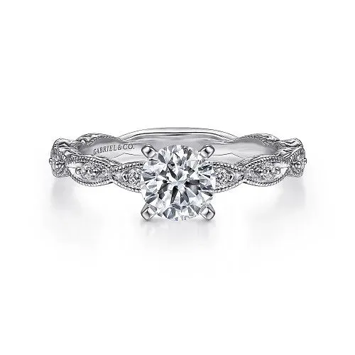 GABRIEL CO Rings Sadie Vintage Inspired 14K White Gold Round Diamond Engagement Ring Setting Only GABRIEL CO Rings Sadie Vintage Inspired 14K White Gold Round Diamond Engagement Ring Setting Only