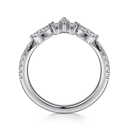 GABRIEL CO Tulsie Curved 14K White Gold Marquise and Round Diamond Anniversary Band Rings