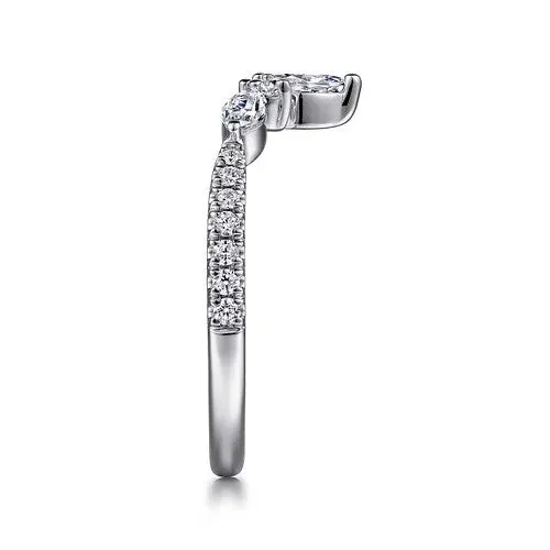 GABRIEL CO Tulsie Curved 14K White Gold Marquise and Round Diamond Anniversary Band Rings