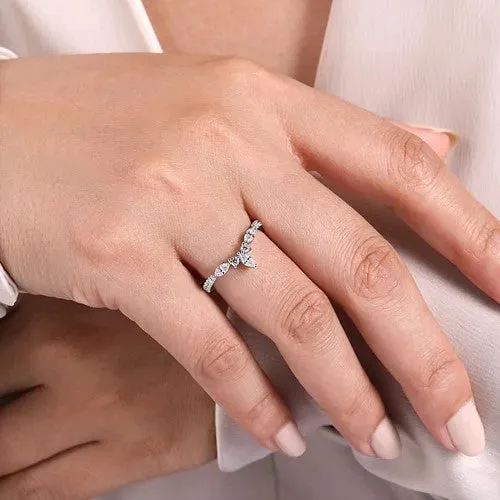 GABRIEL CO Tulsie Curved 14K White Gold Marquise and Round Diamond Anniversary Band Rings