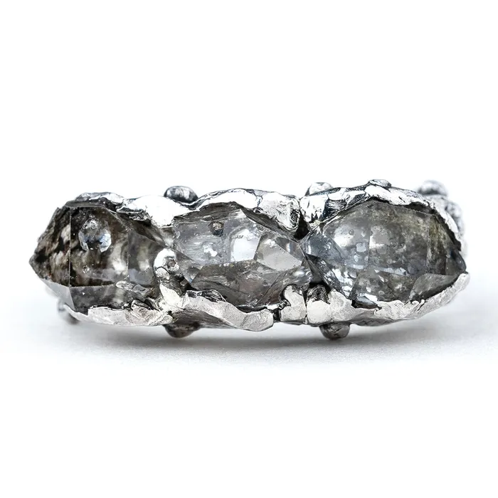Giardinoblu Rings Three Stones Herkimer Diamond Band Ring One of a Kind 