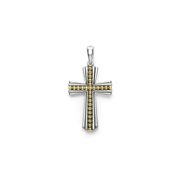 LAGOS Anthem TwoTone Caviar Beaded Cross Amulet Rings