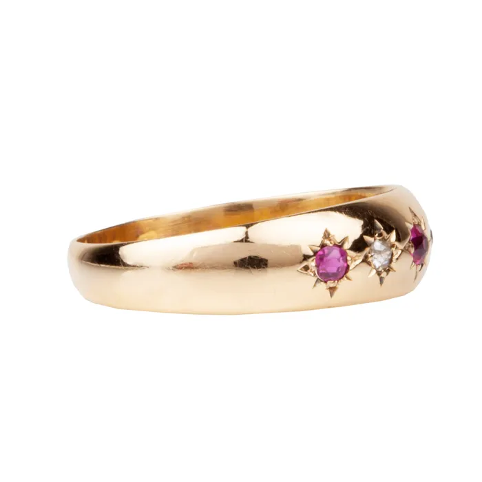 Late 19th Century Ruby and Diamond Ring Bell Bird Antiques Rings