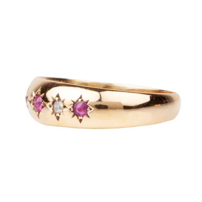 Late 19th Century Ruby and Diamond Ring Bell Bird Antiques Rings