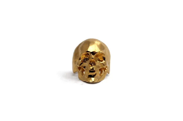 MARIA MARISCAL Earrings Anillo Craneo Low poly con mandibula Dorado