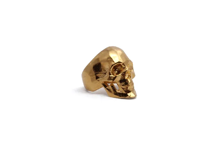 MARIA MARISCAL Earrings Anillo Craneo Low poly con mandibula Dorado