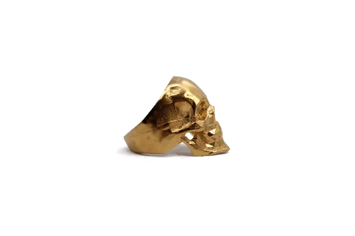 MARIA MARISCAL Earrings Anillo Craneo Low poly con mandibula Dorado