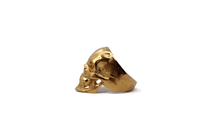 MARIA MARISCAL Earrings Anillo Craneo Low poly con mandibula Dorado