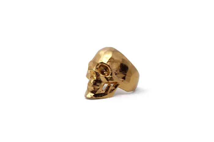 MARIA MARISCAL Earrings Anillo Craneo Low poly con mandibula Dorado