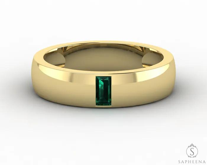Mariana 45mm Mens Green Emerald Baguette Wedding Band Sapheena Jewelry Rings