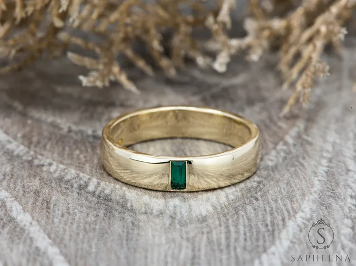 Mariana 45mm Mens Green Emerald Baguette Wedding Band Sapheena Jewelry Rings