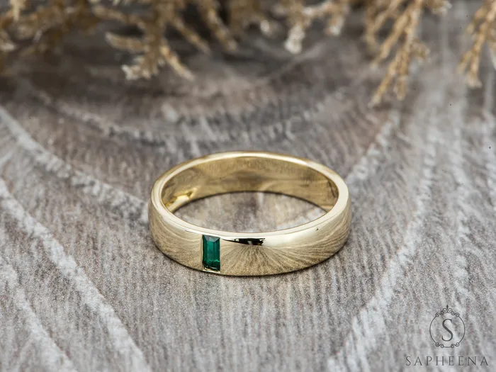 Mariana 45mm Mens Green Emerald Baguette Wedding Band Sapheena Jewelry Rings