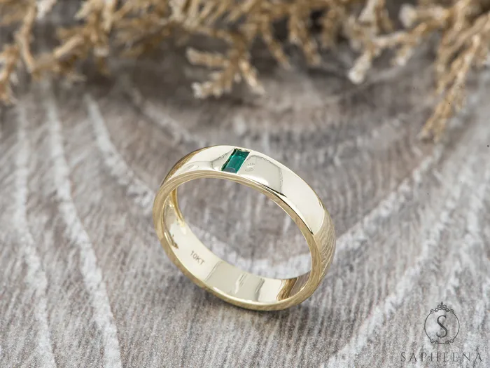 Mariana 45mm Mens Green Emerald Baguette Wedding Band Sapheena Jewelry Rings
