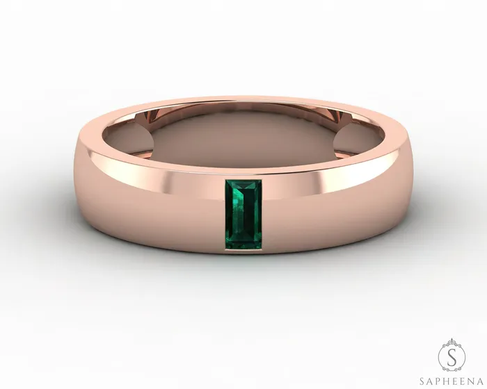 Mariana 45mm Mens Green Emerald Baguette Wedding Band Sapheena Jewelry Rings