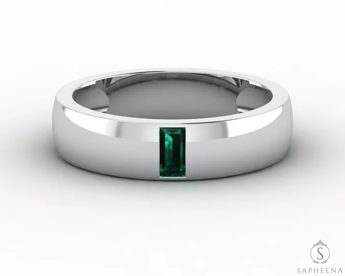 Mariana 45mm Mens Green Emerald Baguette Wedding Band Sapheena Jewelry Rings