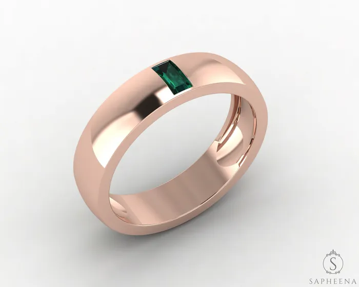 Mariana 45mm Mens Green Emerald Baguette Wedding Band Sapheena Jewelry Rings