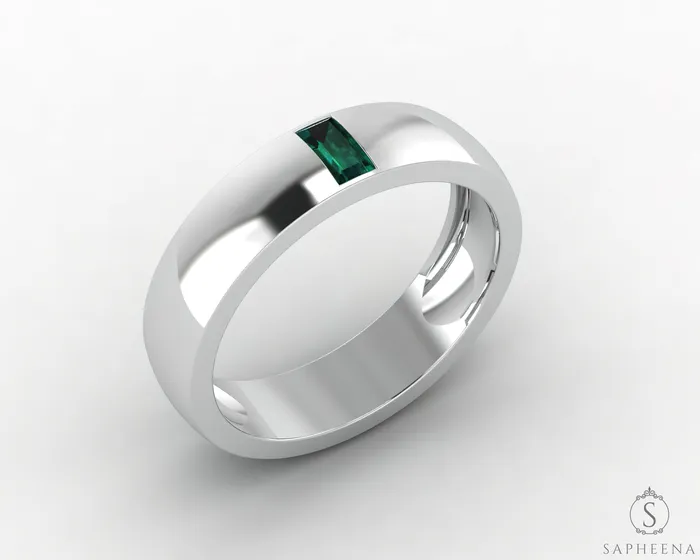 Mariana 45mm Mens Green Emerald Baguette Wedding Band Sapheena Jewelry Rings