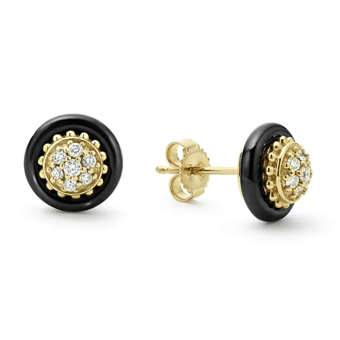 Meridian 18K Gold and Black Ceramic Diamond Stud Earrings LAGOS Earrings