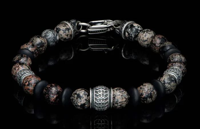 Newport Red Obsidian Beaded bracelet with sculpted Sterling silver and Red Snowflake Obsidian WILLIAM HENRY LLC Bracelets Newport Red Obsidian Beaded bracelet with sculpted Sterling silver and Red Snowflake Obsidian WILLIAM HENRY LLC Bracelets