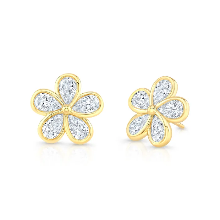 Rahaminov Diamonds Earrings Pear Shape Diamond Flower Stud Earrings