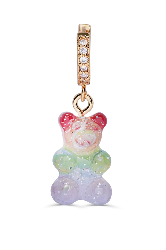 Rainbow Nostalgia Bear Hoop Crystal Haze Jewelry Earrings