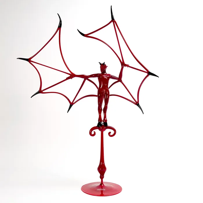Red Flying Devil in the Stand Murano Glass Stefano Busato Earrings
