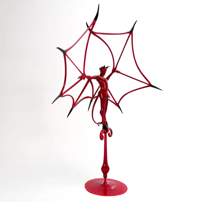 Red Flying Devil in the Stand Murano Glass Stefano Busato Earrings