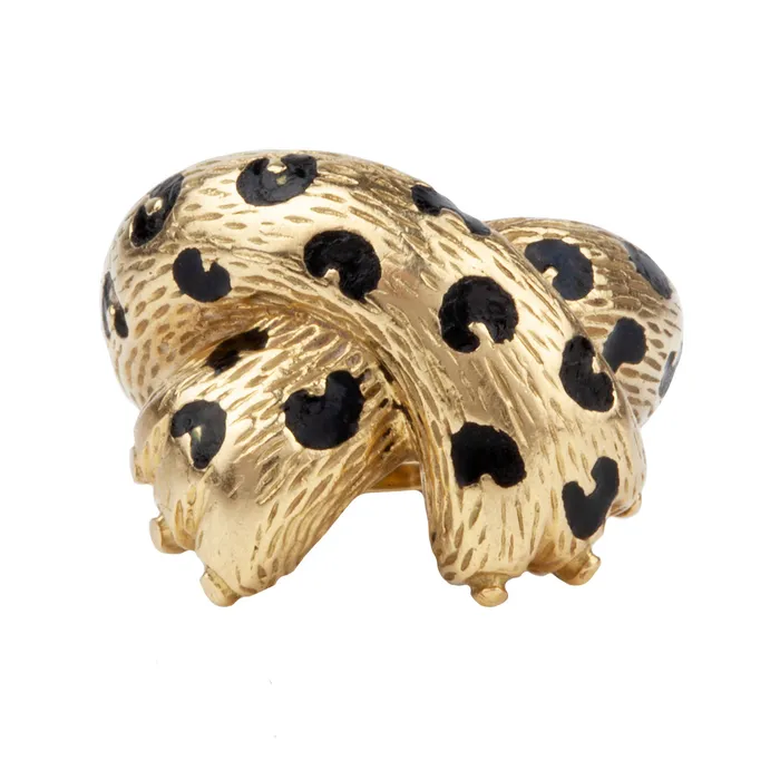 Retro Ombre Fline Gold and Enamel Ring Bell Bird Antiques Rings