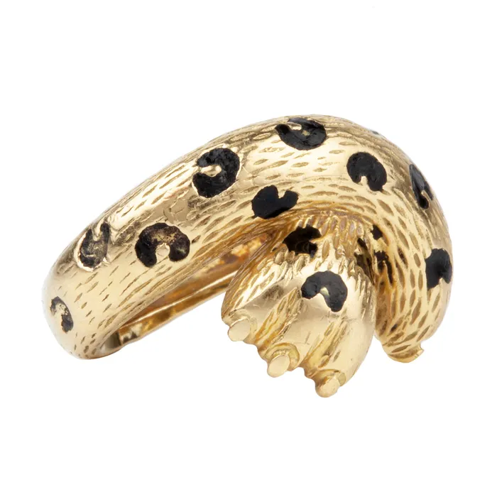Retro Ombre Fline Gold and Enamel Ring Bell Bird Antiques Rings