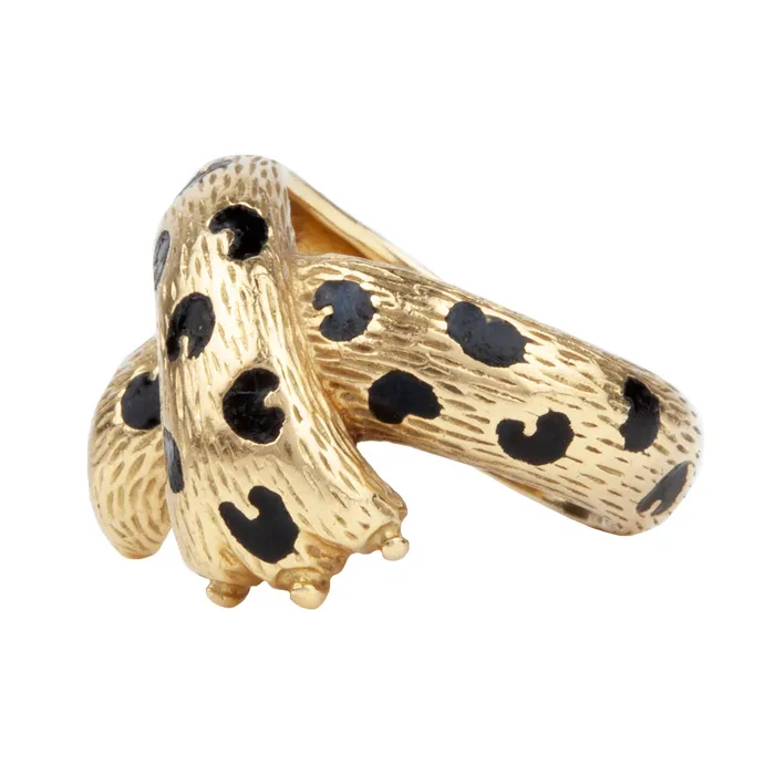 Retro Ombre Fline Gold and Enamel Ring Bell Bird Antiques Rings