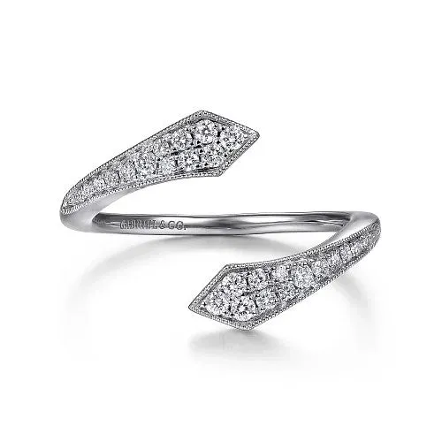 Rings 14K White Gold Diamond Pave Bypass Open Ring GABRIEL CO