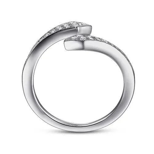Rings 14K White Gold Diamond Pave Bypass Open Ring GABRIEL CO