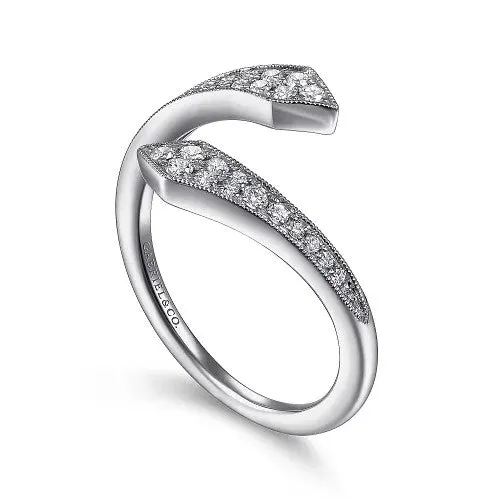 Rings 14K White Gold Diamond Pave Bypass Open Ring GABRIEL CO