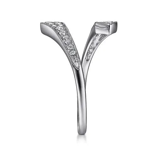 Rings 14K White Gold Diamond Pave Bypass Open Ring GABRIEL CO