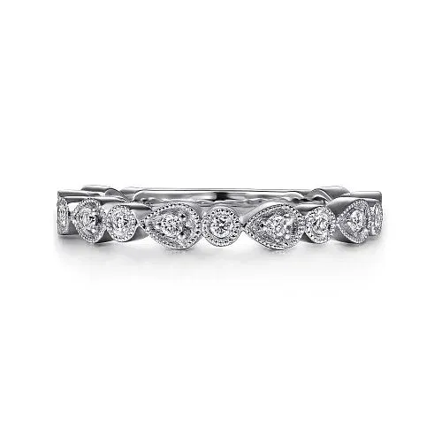 Rings 14K White Gold Pear and Round Station Stackable Diamond Ring GABRIEL CO Rings 14K White Gold Pear and Round Station Stackable Diamond Ring GABRIEL CO