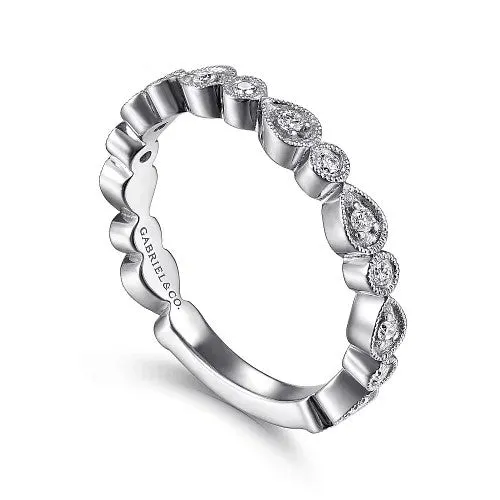 Rings 14K White Gold Pear and Round Station Stackable Diamond Ring GABRIEL CO Rings 14K White Gold Pear and Round Station Stackable Diamond Ring GABRIEL CO