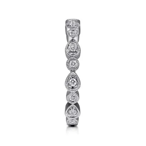 Rings 14K White Gold Pear and Round Station Stackable Diamond Ring GABRIEL CO Rings 14K White Gold Pear and Round Station Stackable Diamond Ring GABRIEL CO
