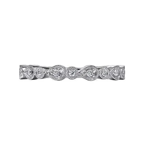 Rings 14K White Gold Pear and Round Station Stackable Diamond Ring GABRIEL CO Rings 14K White Gold Pear and Round Station Stackable Diamond Ring GABRIEL CO