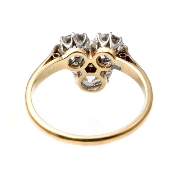Rings Bell Bird Antiques Edwardian Old Mine Cut ThreeStone Diamond Trefoil Ring