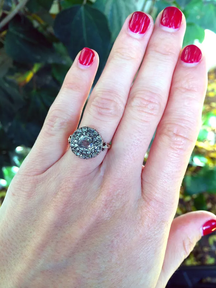 Rings Bell Bird Antiques Georgian Old Mine Cut Diamond Cluster Ring