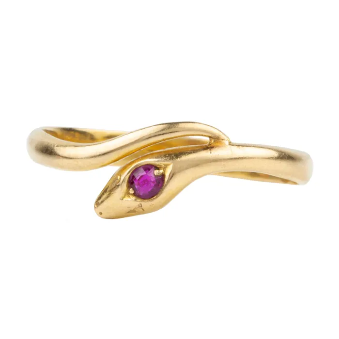Rings Bell Bird Antiques Victorian Era Snake Ring with a single Ruby