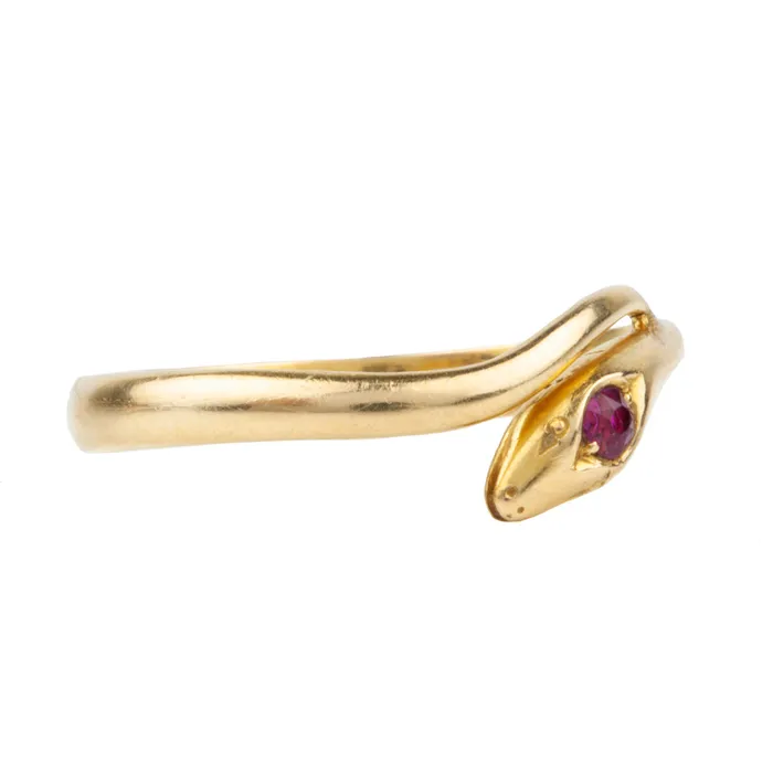 Rings Bell Bird Antiques Victorian Era Snake Ring with a single Ruby