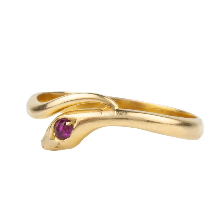 Rings Bell Bird Antiques Victorian Era Snake Ring with a single Ruby